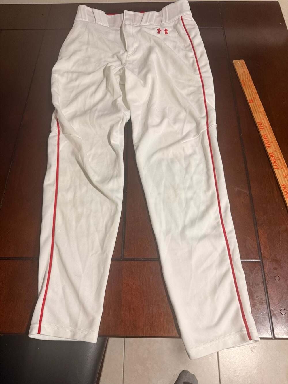 Under Armour Youth Baseball Piped Pants White/Red Size Medium - Picture 3 of 8